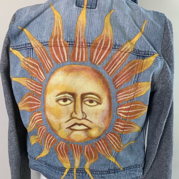 American Eagle Denim Jacket Painted Sun Face - Picture 2 of 7